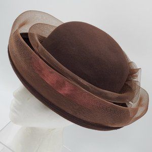 Chocolate Brown Wool Hat with Tulle Trim